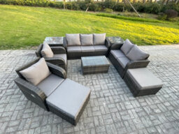 Fimous Patio Garden Furniture Set Wicker 9 Seater Outdoor Rattan Furniture Sofa Sets With Rectangular Coffee Table - thumbnail 2