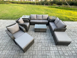 Fimous Patio Garden Furniture Set Wicker 9 Seater Outdoor Rattan Furniture Sofa Sets With Rectangular Coffee Table - thumbnail 1