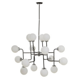 Orsina Black And Chrome 16 Arm Pendant Light, Modern Spherical Glass Ceiling Fixture, Head Design With White Shades - thumbnail 3