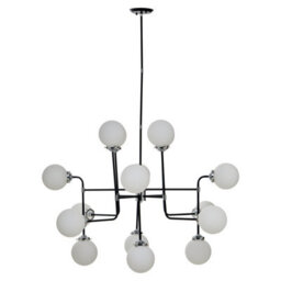 Orsina Black And Chrome 16 Arm Pendant Light, Modern Spherical Glass Ceiling Fixture, Head Design With White Shades - thumbnail 1