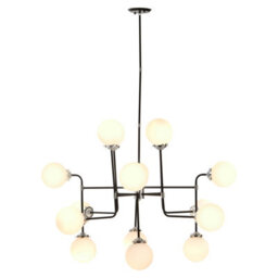 Orsina Black And Chrome 16 Arm Pendant Light, Modern Spherical Glass Ceiling Fixture, Head Design With White Shades - thumbnail 4
