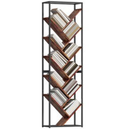 Homcom 10 Tier Tree Bookshelf Industrial Tall Bookcase Rustic Brown Black - thumbnail 2