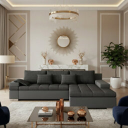 Bangkok Corner Sofa Bed With Storage And Sleeping Function Metal Legs Wooden Frame Foam Filling Dark Grey Right - thumbnail 1