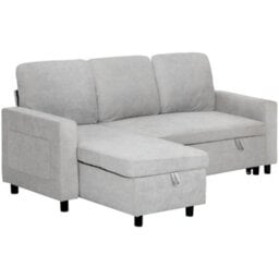 Homcom Pull Out Sofa Bed L Shape Corner Sofa W/ Reversible Chaise Light Grey - thumbnail 2