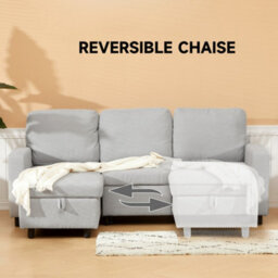 Homcom Pull Out Sofa Bed L Shape Corner Sofa W/ Reversible Chaise Light Grey - thumbnail 6