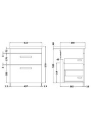 Balterley Millwich 2 Drawer Wall Hung Vanity Basin Unit - 500mm - Gloss White With Brushed Brass D-Shaped Handles (Tap Not Included) - thumbnail 8