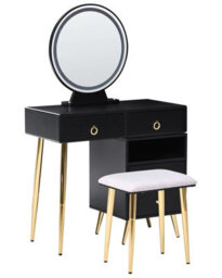 Beliani Glam Design Dressing Table Black And Gold Mdf, 6 Drawers, Led Mirror, Stool - thumbnail 3