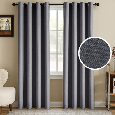 Moonlight Bedding 100%blackout Eyelet Linen Texture Fabric Curtains Pair Thermal Energy Saving Summer Winter (Charcoal,66''x72'') - image 1