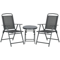 Outsunny Patio Bistro Set Folding Chairs & Coffee Table For Balcony, Dark Grey - thumbnail 2