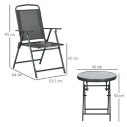 Outsunny Patio Bistro Set Folding Chairs & Coffee Table For Balcony, Dark Grey - thumbnail 3