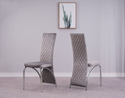 Modernique Irine Grey Velvet Dining Chairs Set Of 4, High Back Chairs With Chrome Frame In Grey - thumbnail 1