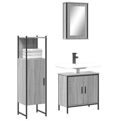 Berkfield 3 Piece Bathroom Furniture Set Grey Sonoma Engineered Wood - image 1
