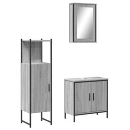 Berkfield 3 Piece Bathroom Furniture Set Grey Sonoma Engineered Wood - thumbnail 2