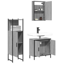 Berkfield 3 Piece Bathroom Furniture Set Grey Sonoma Engineered Wood - thumbnail 4