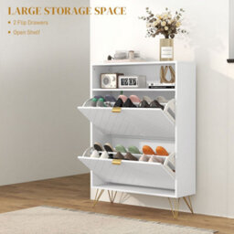 Homcom Narrow Shoe Storage Cabinet With 2 Flip Drawers For 12 Pairs Of Shoes - thumbnail 4