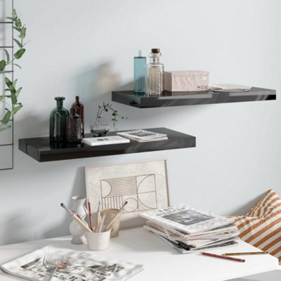 Berkfield Floating Wall Shelves 2 Pcs High Gloss Black 60X23.5X3.8 Cm Mdf - image 1