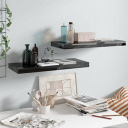 Berkfield Floating Wall Shelves 2 Pcs High Gloss Black 60X23.5X3.8 Cm Mdf - thumbnail 1
