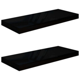 Berkfield Floating Wall Shelves 2 Pcs High Gloss Black 60X23.5X3.8 Cm Mdf - thumbnail 2