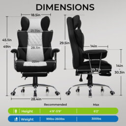 Gtplayer Gaming Chair, Executive Office Desk Chair With Footrest Ergonomic Heavy Duty Lumbar Support Computer Chairs, Black Grey - thumbnail 8