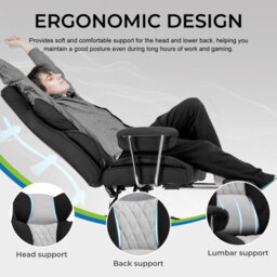 Gtplayer Gaming Chair, Executive Office Desk Chair With Footrest Ergonomic Heavy Duty Lumbar Support Computer Chairs, Black Grey - thumbnail 2