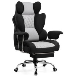 Comhoma Gaming Chair, Executive Office Desk Chair With Footrest Ergonomic Heavy Duty Lumbar Support Computer Chairs, Black Grey