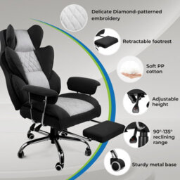 Gtplayer Gaming Chair, Executive Office Desk Chair With Footrest Ergonomic Heavy Duty Lumbar Support Computer Chairs, Black Grey - thumbnail 4