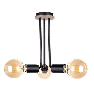Luminosa Lighting Luminosa Venna Multi Arm Semi Flush Ceiling Light Wood, Black, 25Cm, 3X E27