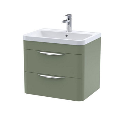 Dezine Nile 600mm 2 Drawer Satin Green Wall Hung Vanity Unit - image 1