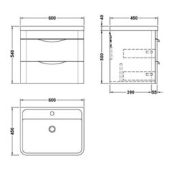 Dezine Nile 600mm 2 Drawer Satin Green Wall Hung Vanity Unit - thumbnail 2