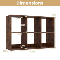 Bookshelf Modern Cubby Bookcase With Back Guardrail 6-Cube - thumbnail 2