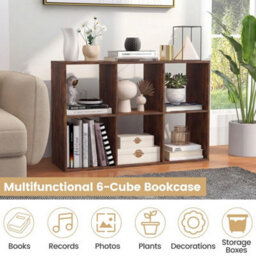 Bookshelf Modern Cubby Bookcase With Back Guardrail 6-Cube - thumbnail 3