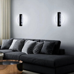 Indoor Led Wall Lamp 6000K Acrylic Wall Light Black Round Hallway Living Room - thumbnail 6