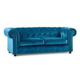 Furnishings For Less UK Ashbourne Chesterfield Large Indigo Blue Velvet Fabric 3 Seater Sofa Studded Design - thumbnail 2
