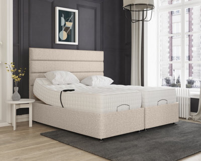Milan Electric Adjustable Bed Set Fabric Pocket Sprung Mattress, Floor Standing Headboard - 5Ft - Cream - image 1