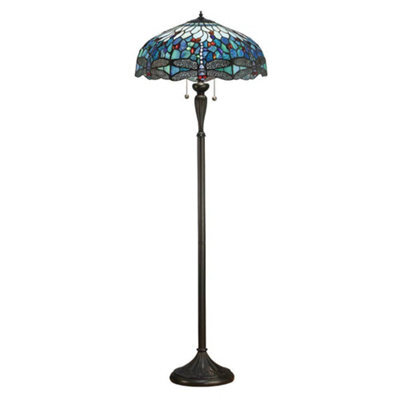 Luminosa Lighting Luminosa Dragonfly 2 Light Floor Lamp Dark Bronze, Blue, Tiffany Style Glass, E27 - image 1