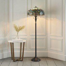 Luminosa Lighting Luminosa Dragonfly 2 Light Floor Lamp Dark Bronze, Blue, Tiffany Style Glass, E27 - thumbnail 2
