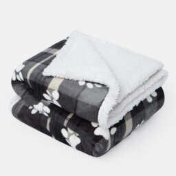 OHS Check Fleece Pet Blanket Throw Supersoft Plush Sherpa, Grey - 100 X 120Cm - thumbnail 6