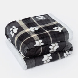 OHS Check Fleece Pet Blanket Throw Supersoft Plush Sherpa, Grey - 100 X 120Cm - thumbnail 5