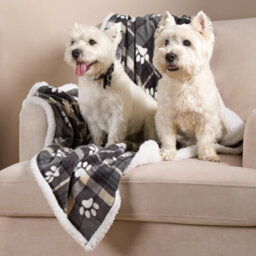 OHS Check Fleece Pet Blanket Throw Supersoft Plush Sherpa, Grey - 100 X 120Cm - thumbnail 3