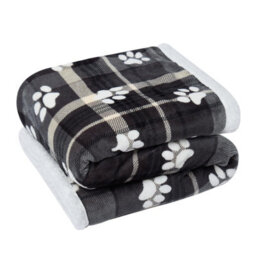 OHS Check Fleece Pet Blanket Throw Supersoft Plush Sherpa, Grey - 100 X 120Cm - thumbnail 9