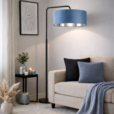 CGC Interiors Cgc Kyra Black Angled Floor Lamp With Teal 45Cm Velvet Lampshade - image 1