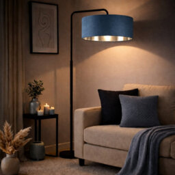 CGC Interiors Cgc Kyra Black Angled Floor Lamp With Teal 45Cm Velvet Lampshade - thumbnail 2