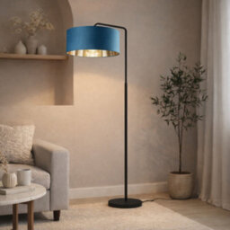 CGC Interiors Cgc Kyra Black Angled Floor Lamp With Teal 45Cm Velvet Lampshade - thumbnail 3