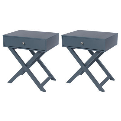 Core Products Set Of 2 Options X Legs 1 Drawer Bedside Cabinets, Blue Finish, Metal Handle - image 1