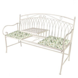 Dibor Vintage Large Cream Arched Outdoor Garden Furniture Companion Seat Garden Bench With Free Set Of 2 Green Seat Pad Cushions
