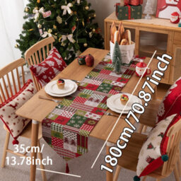 CLEFFNS Christmas Table Runner With Tassels For Holiday Decor 180Cm Long Xmas Farmhouse Decoration Dresser For Kitchen Dinning - thumbnail 3