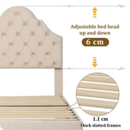 Abrihome Upholstered Bed With Height-Adjustable Headboard, Youth Bed, Single Bed, Wooden Slat Support, Easy Assembly, Velvet, Beige - thumbnail 2