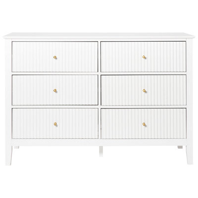 Wyld and Coco Luxehome 6-Drawer Chest White Mdf With Gold Handles - Compact Wall-Mountable Storage, W120 X D40 X H80Cm - image 1