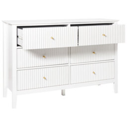 Wyld and Coco Luxehome 6-Drawer Chest White Mdf With Gold Handles - Compact Wall-Mountable Storage, W120 X D40 X H80Cm - thumbnail 6