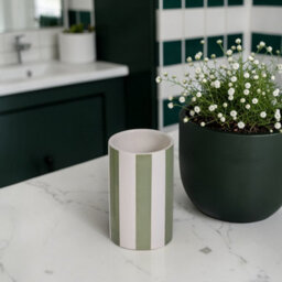 Showerdrape Pier Green & White Striped Bathroom Accessory Set - Soap Dish & Tumbler & Liquid Soap Dispenser - thumbnail 4